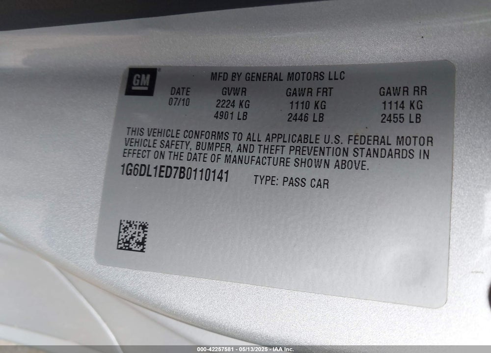 2011 CADILLAC CTS VIN: 1G6DL1ED7B0110141