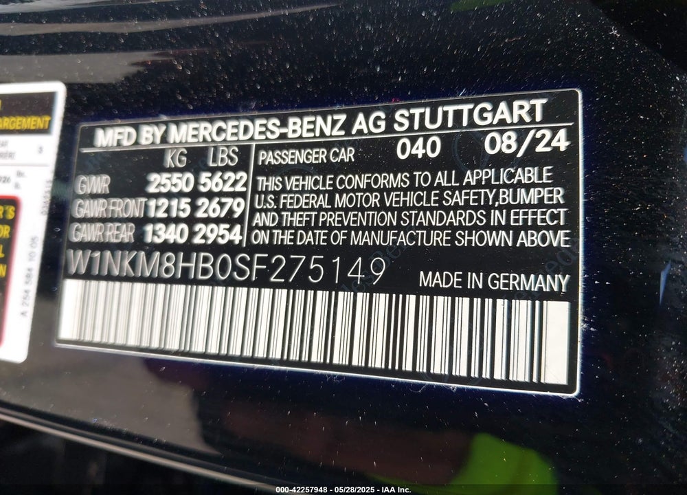 2025 MERCEDES-BENZ AMG GLC 43 4MATIC VIN: W1NKM8HB0SF275149