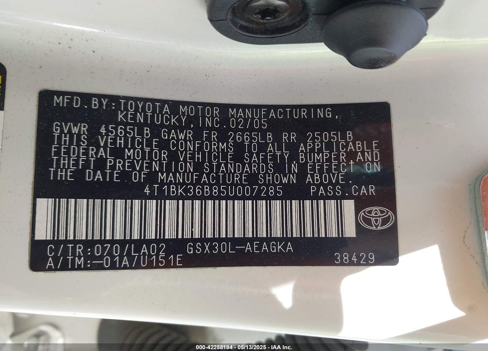 2005 TOYOTA AVALON XLS VIN: 4T1BK36B85U007285