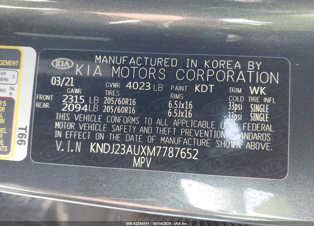 2021 KIA SOUL VIN: KNDJ23AUXM7787652