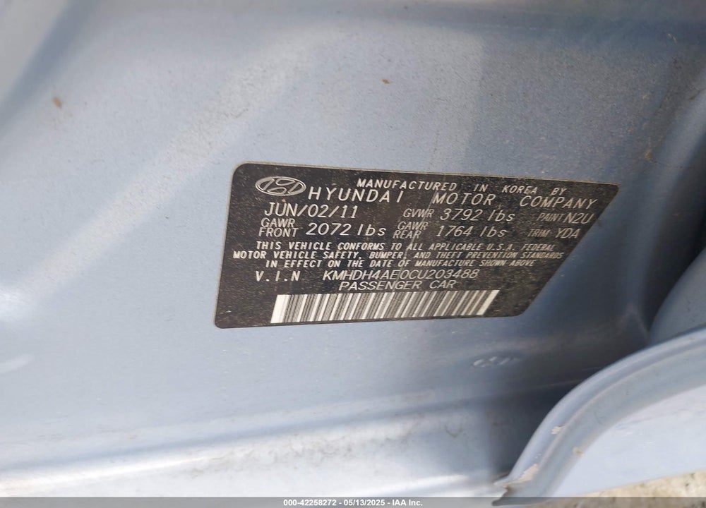 2012 HYUNDAI ELANTRA VIN: KMHDH4AE0CU203488