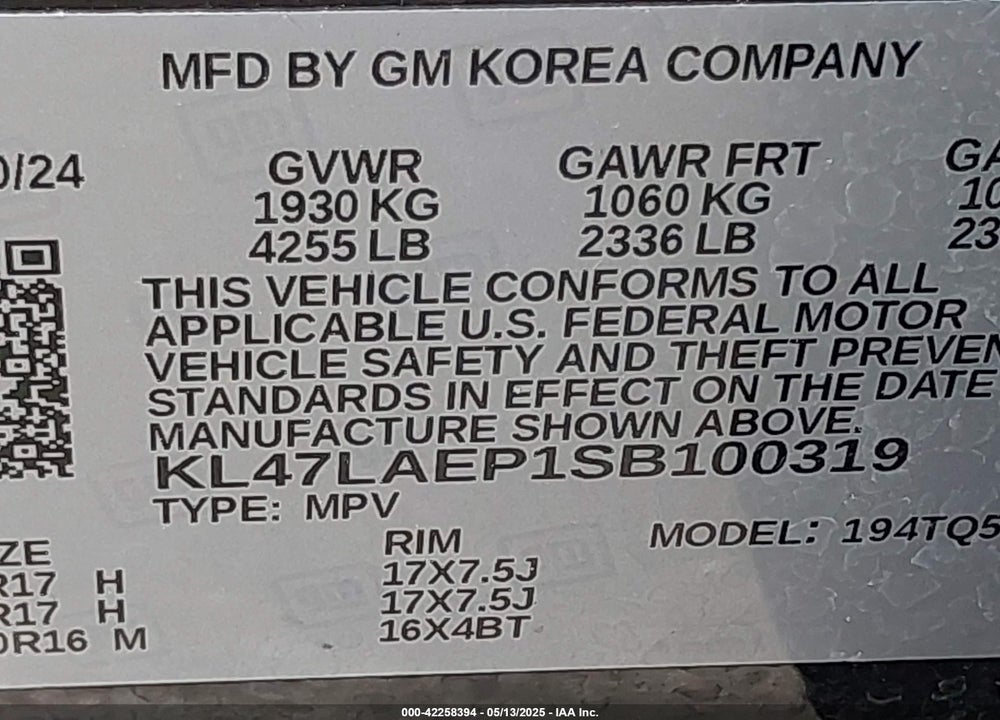2025 BUICK ENVISTA VIN: KL47LAEP1SB100319