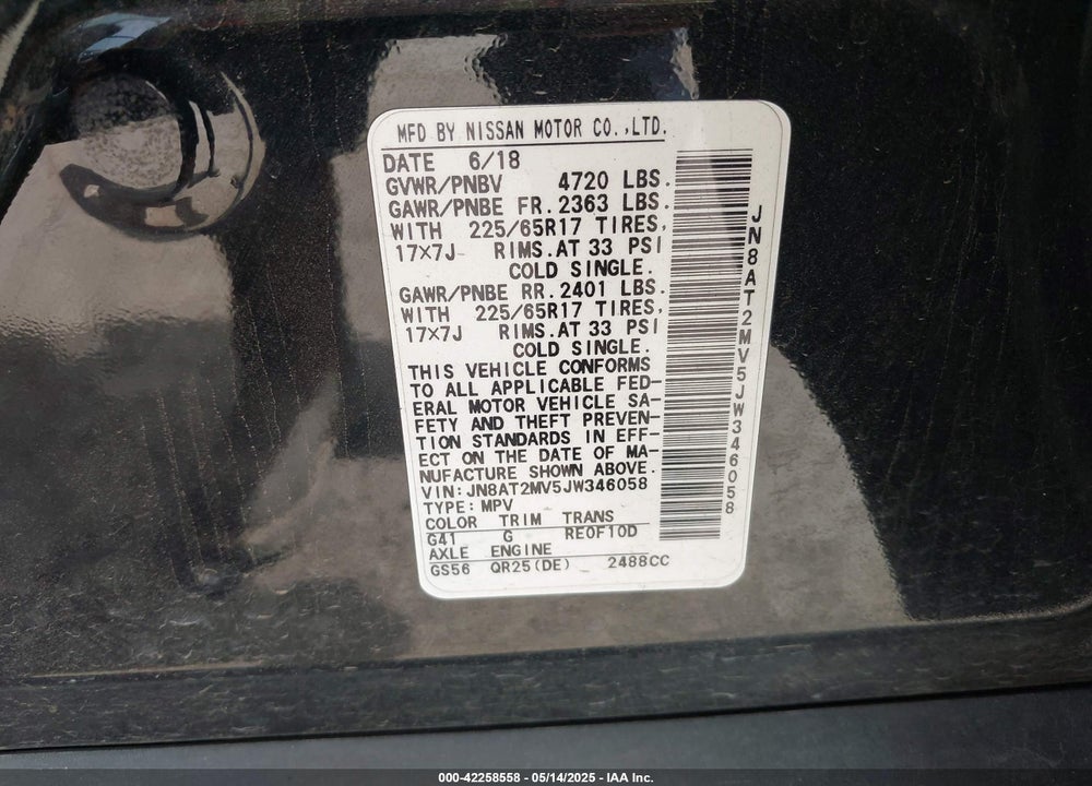 2018 NISSAN ROGUE SV VIN: JN8AT2MV5JW346058
