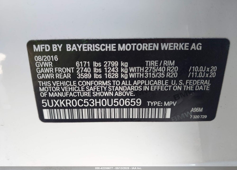 2017 BMW X5 VIN: 5UXKR0C53H0U50659