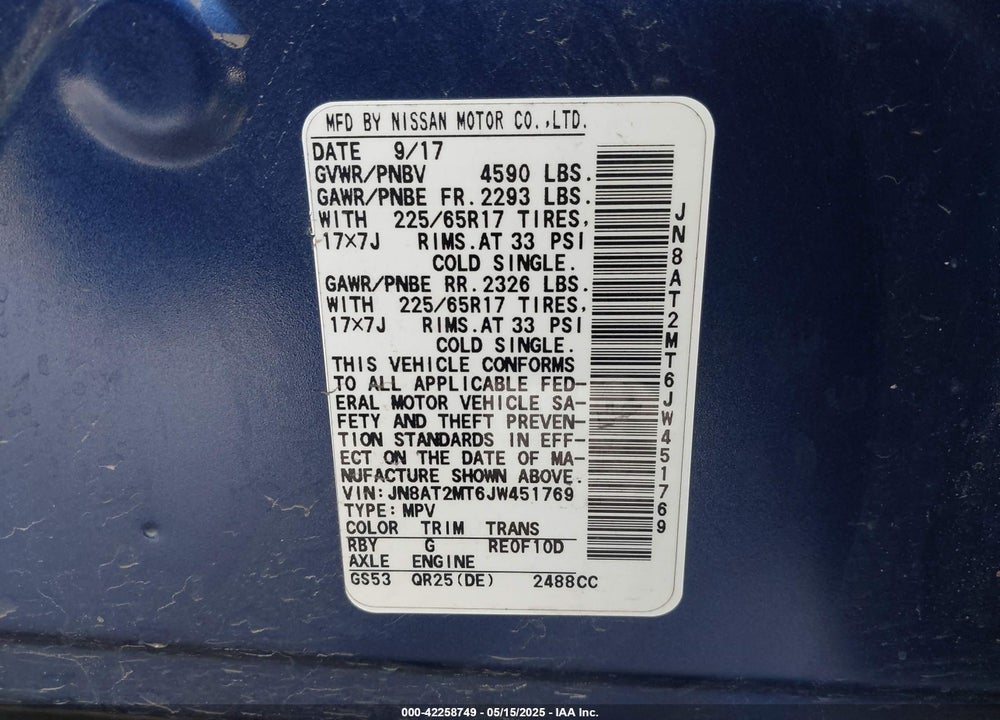 2018 NISSAN ROGUE VIN: JN8AT2MT6JW451769