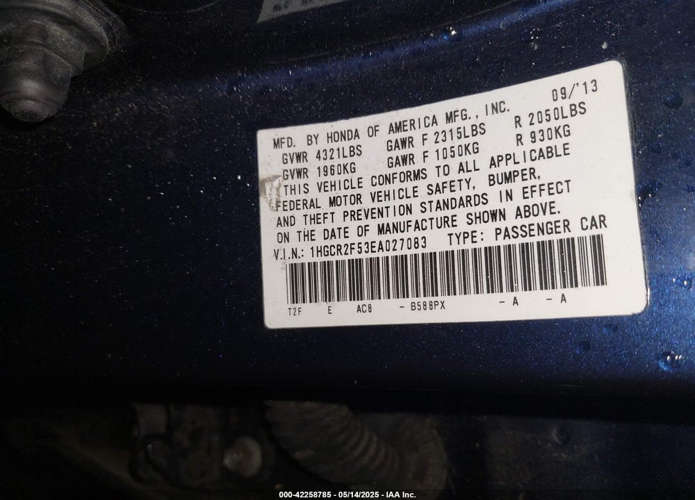2014 HONDA ACCORD SPORT VIN: 1HGCR2F53EA027083