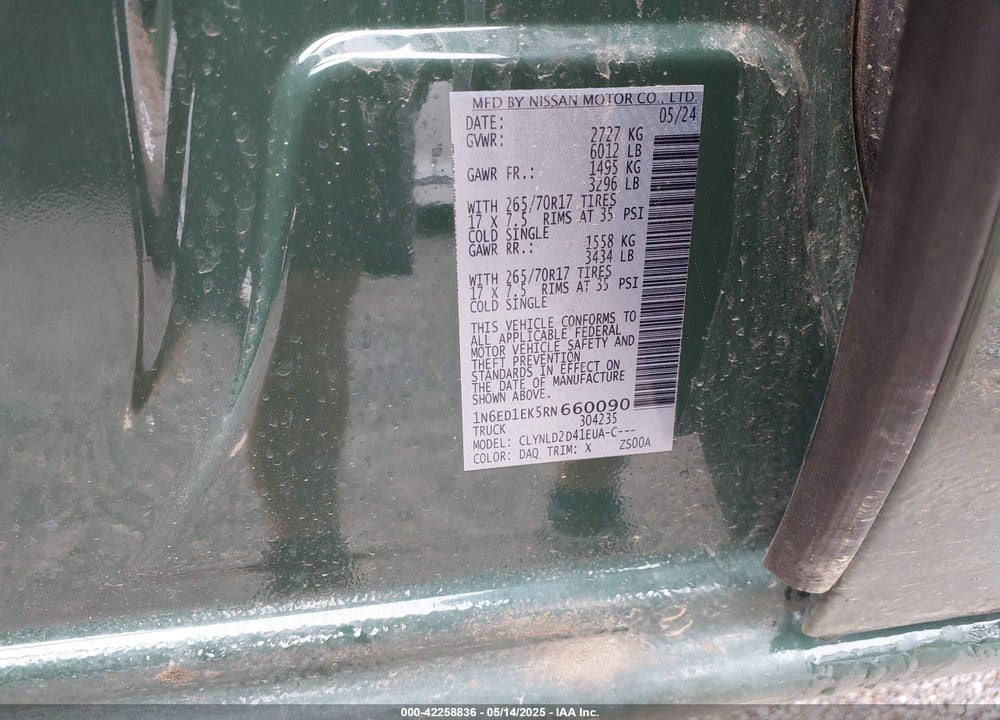 2024 NISSAN FRONTIER VIN: 1N6ED1EK5RN660090