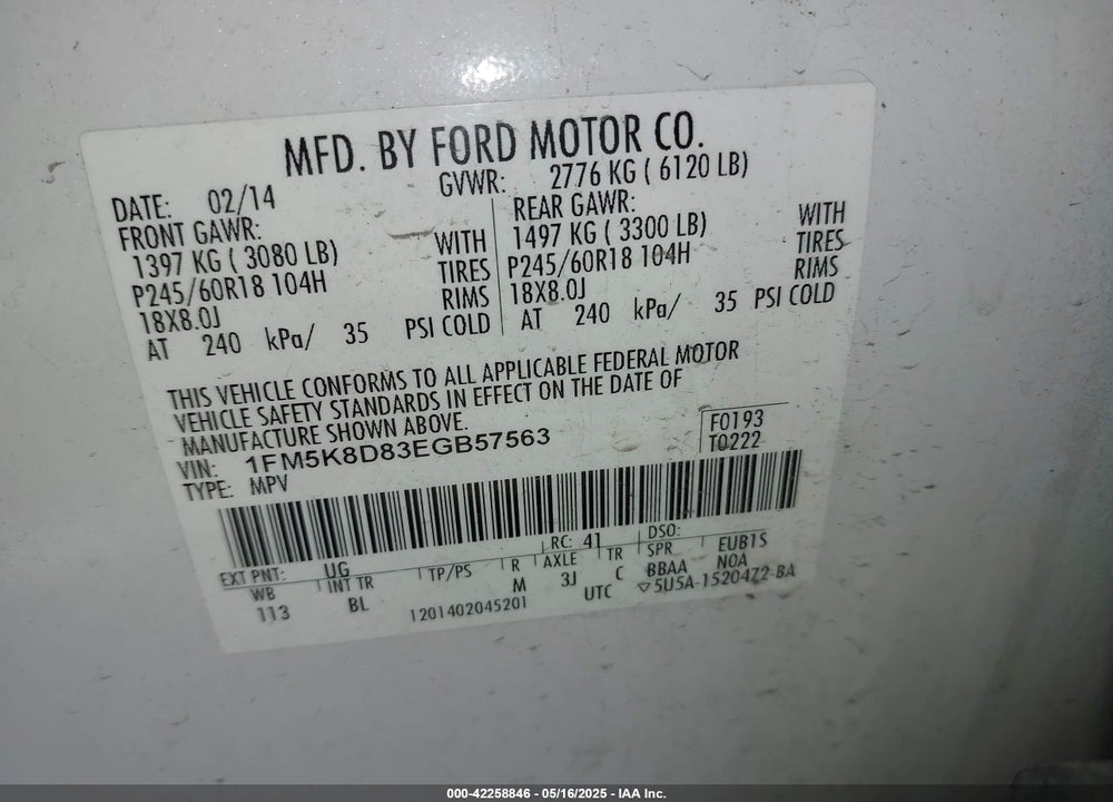 2014 FORD EXPLORER XLT VIN: 1FM5K8D83EGB57563