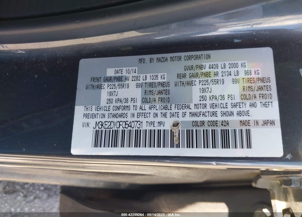 2015 MAZDA CX-5 GRAND TOURING VIN: JM3KE2DY0F0540731