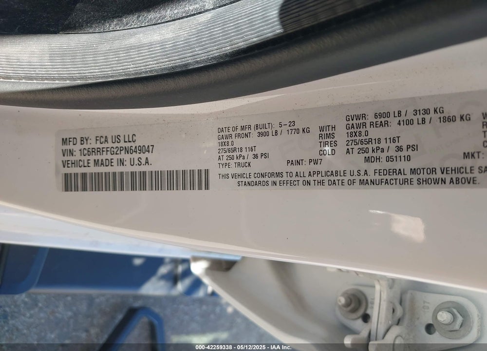 2023 RAM 1500 VIN: 1C6RRFFG2PN649047