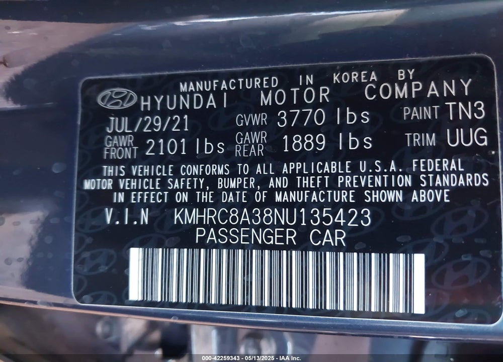 2022 HYUNDAI VENUE VIN: KMHRC8A38NU135423