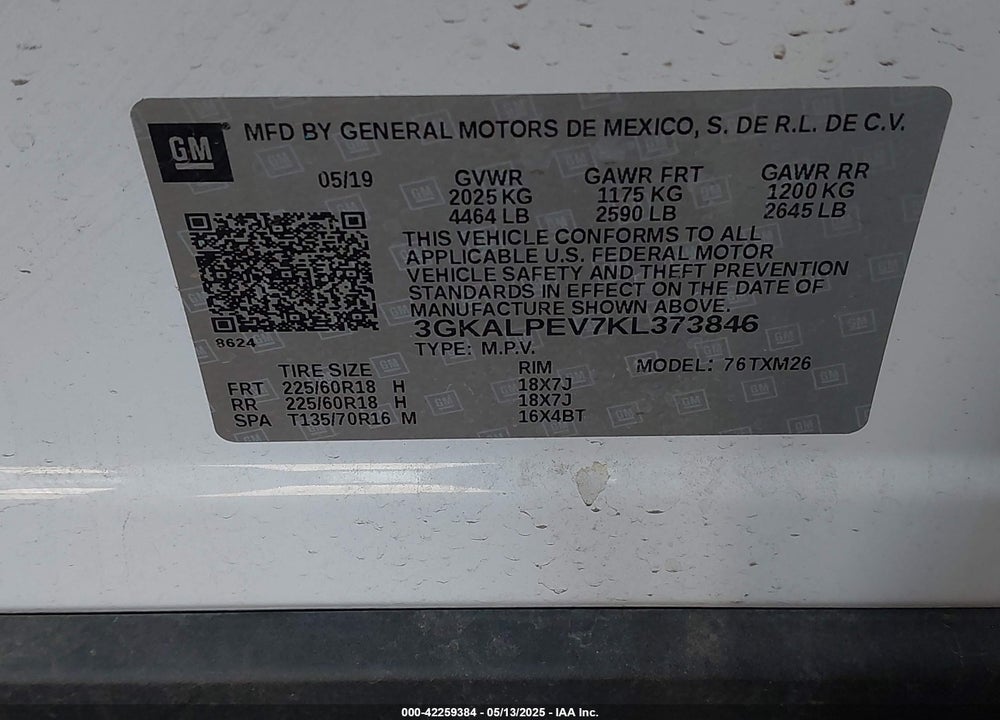 2019 GMC TERRAIN VIN: 3GKALPEV7KL373846