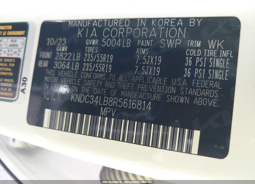2024 KIA EV6 VIN: KNDC34LB8R5616814