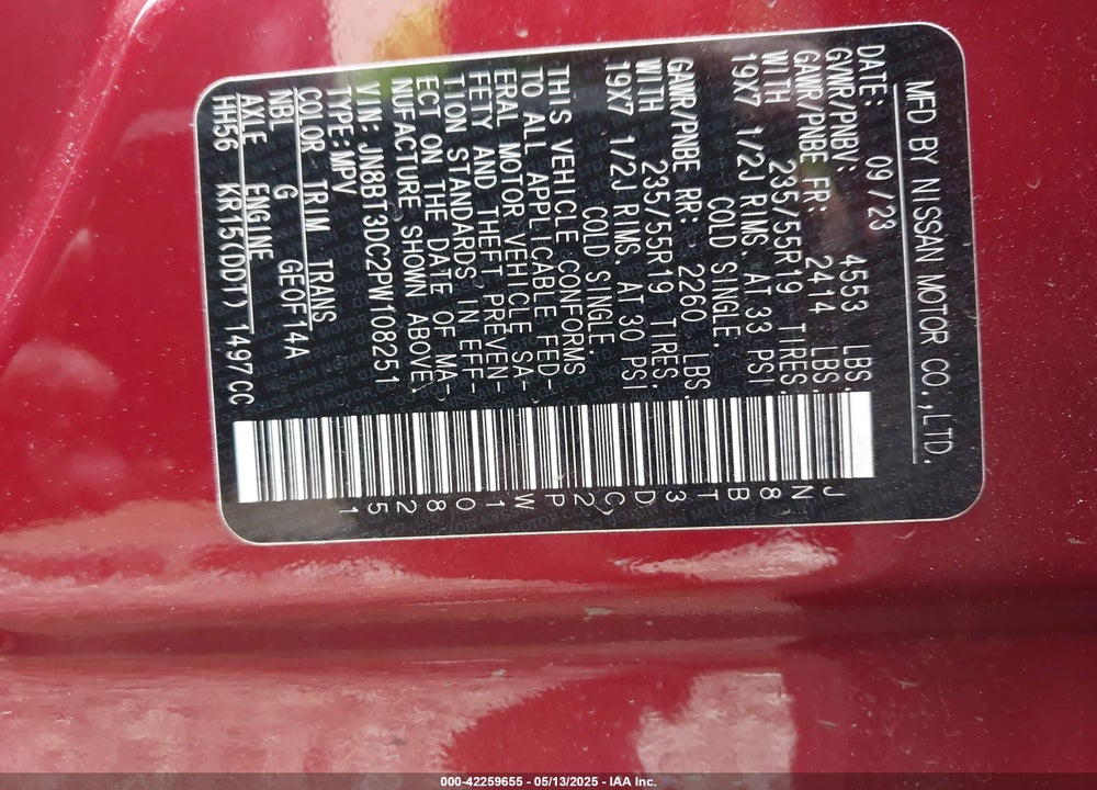 2023 NISSAN ROGUE VIN: JN8BT3DC2PW108251
