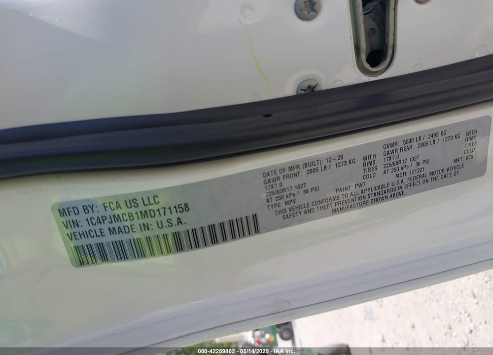 2021 JEEP CHEROKEE LATITUDE 4X4 VIN: 1C4PJMCB1MD171158