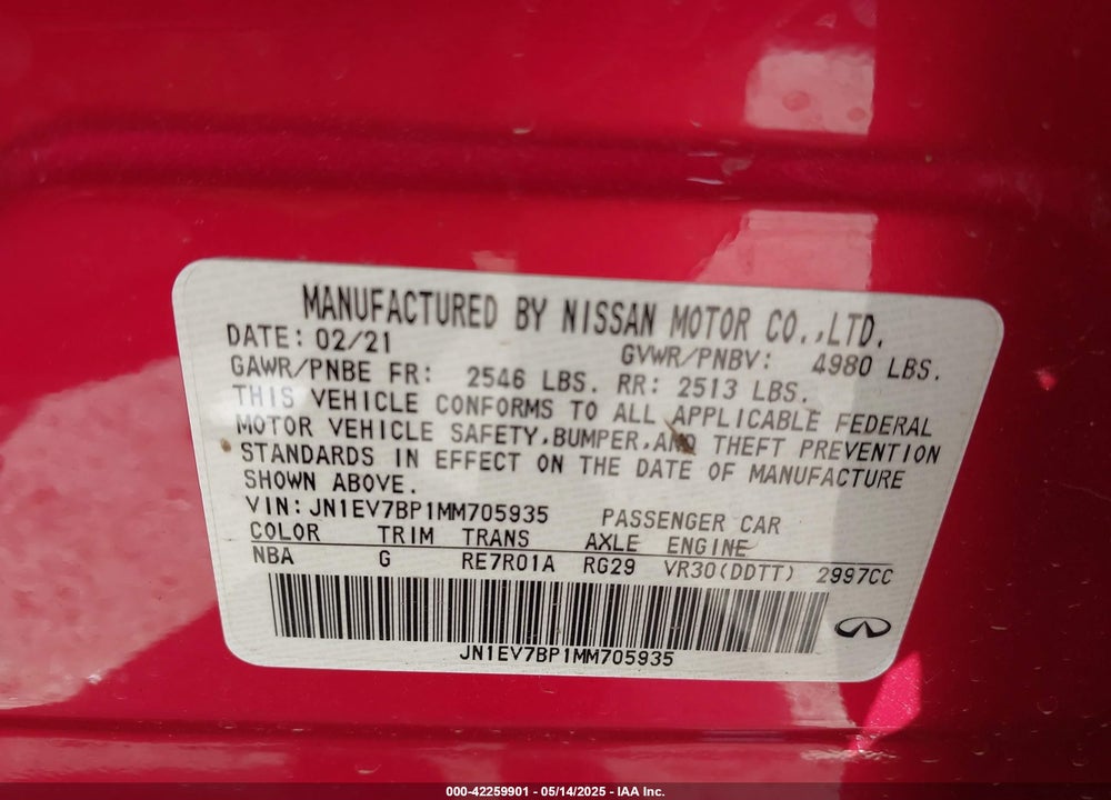 2021 INFINITI Q50 VIN: JN1EV7BP1MM705935