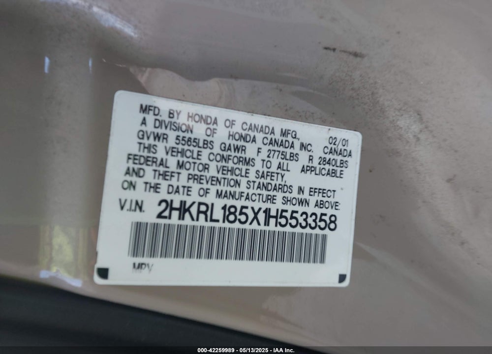 2001 HONDA ODYSSEY LX VIN: 2HKRL185X1H553358