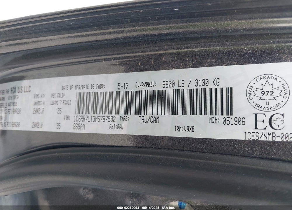 2017 RAM 1500 VIN: 1C6RR7LT3HS787982