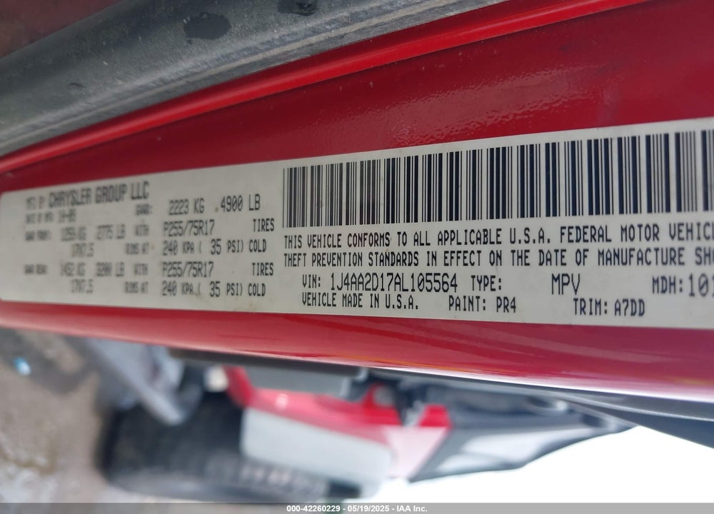 2010 JEEP WRANGLER SPORT VIN: 1J4AA2D17AL105564
