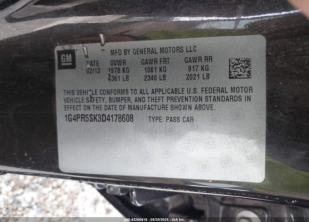 2013 BUICK VERANO VIN: 1G4PR5SK3D4178608