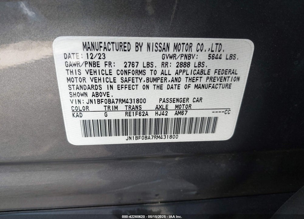 2024 NISSAN ARIYA VIN: JN1BF0BA7RM431800