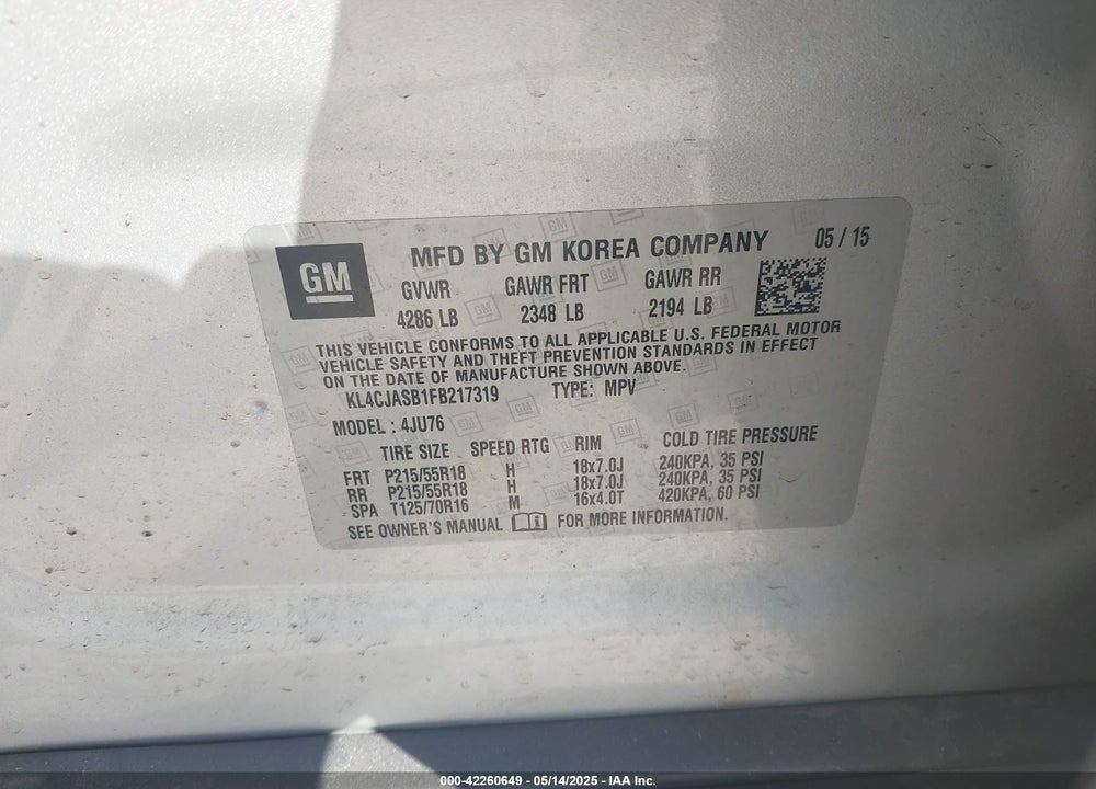 2015 BUICK ENCORE VIN: KL4CJASB1FB217319