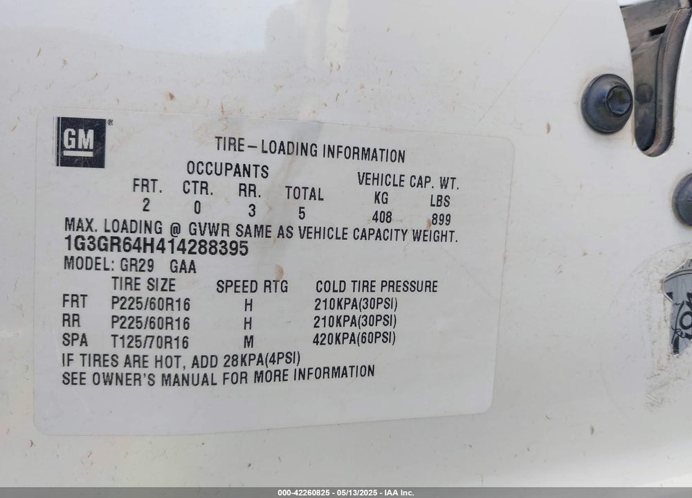 2001 OLDSMOBILE AURORA VIN: 1G3GR64H414288395