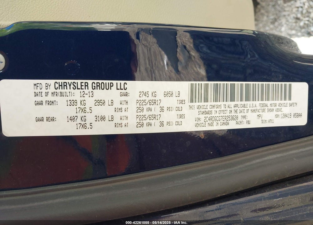 2014 DODGE GRAND CARAVAN SXT VIN: 2C4RDGCG7ER253620