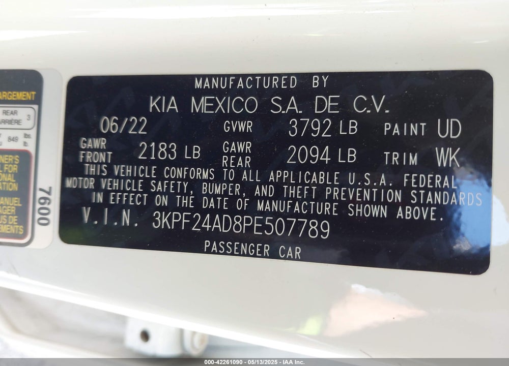 2023 KIA FORTE LX VIN: 3KPF24AD8PE507789