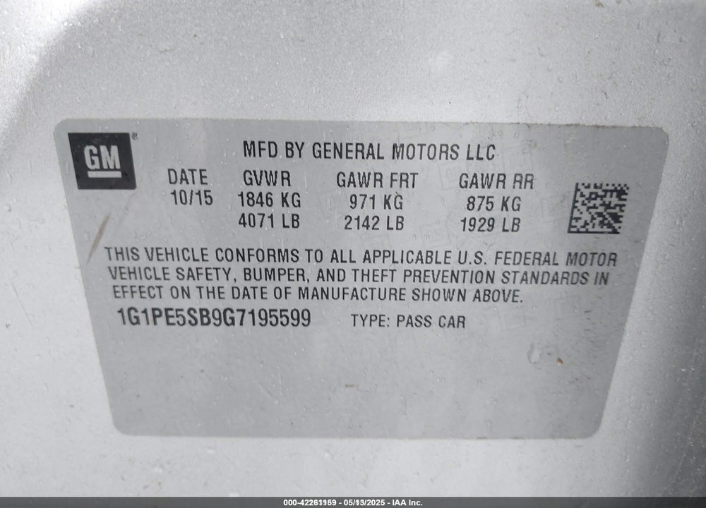 2016 CHEVROLET CRUZE LIMITED VIN: 1G1PE5SB9G7195599