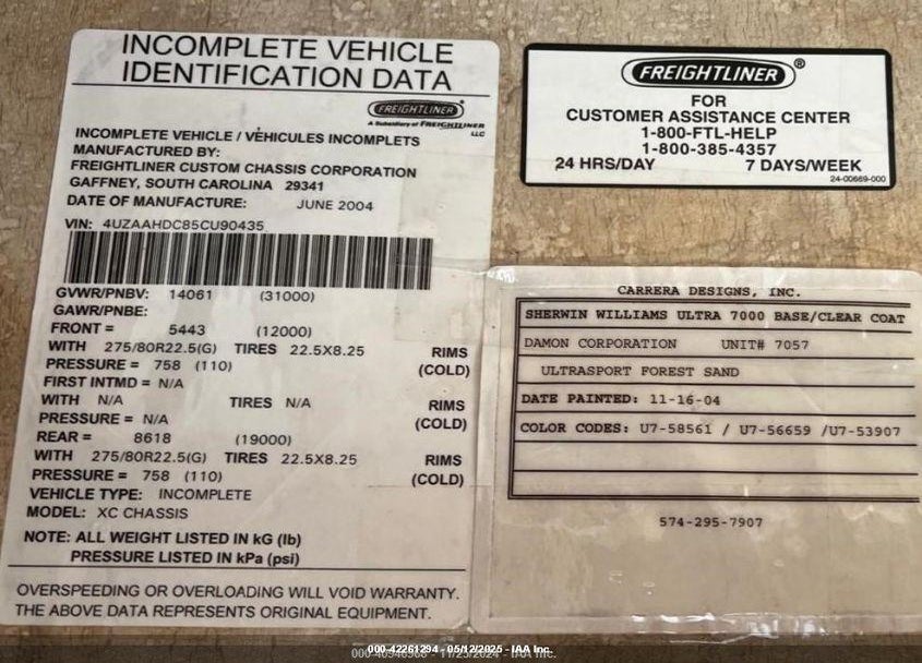 2005 FREIGHTLINER XC ULTRASPORT VIN: 4UZAAHDC85CU90435
