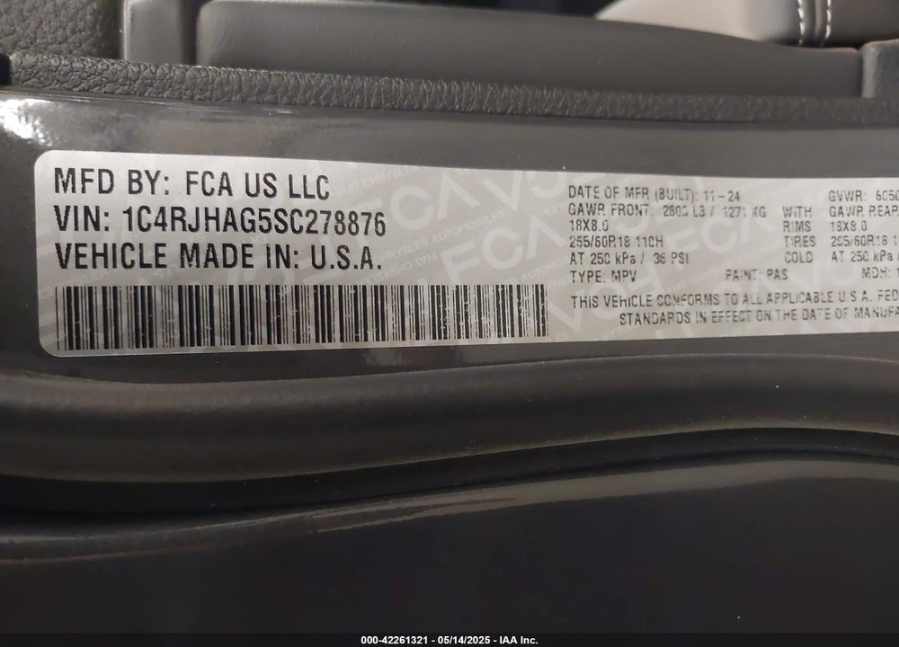 2025 JEEP GRAND CHEROKEE VIN: 1C4RJHAG5SC278876