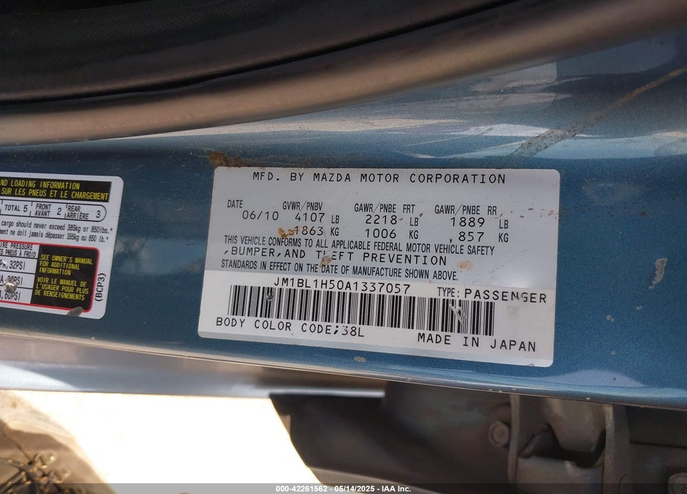 2010 MAZDA MAZDA3 VIN: JM1BL1H50A1337057