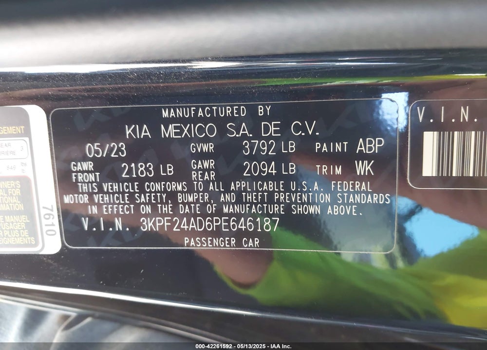 2023 KIA FORTE VIN: 3KPF24AD6PE646187