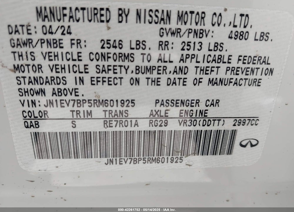2024 INFINITI Q50 VIN: JN1EV7BP5RM601925