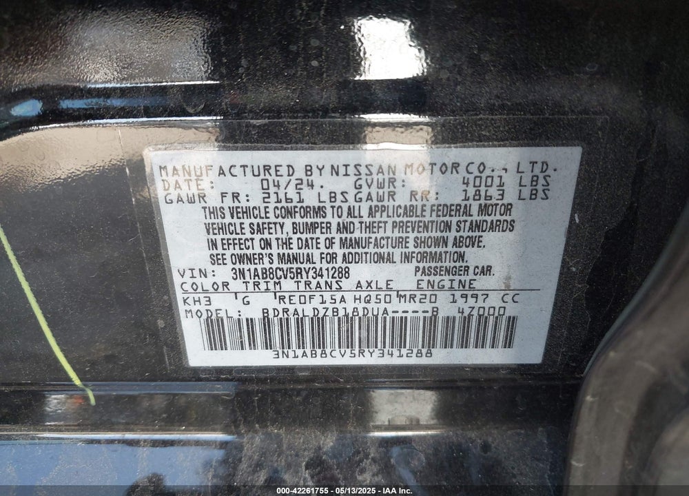 2024 NISSAN SENTRA VIN: 3N1AB8CV5RY341288