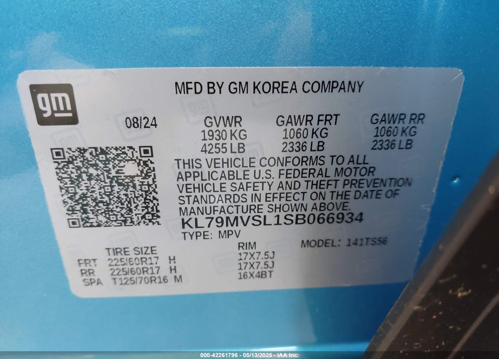 2025 CHEVROLET TRAILBLAZER VIN: KL79MVSL1SB066934