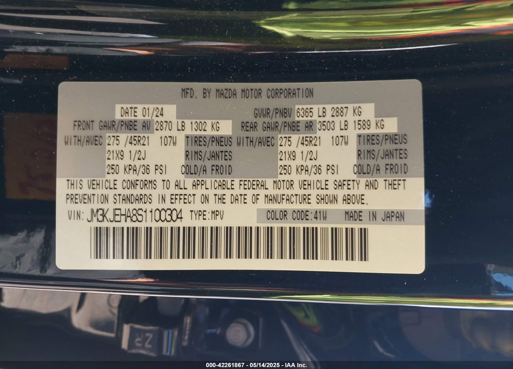2025 MAZDA CX-70 PHEV VIN: JM3KJEHA8S1100304
