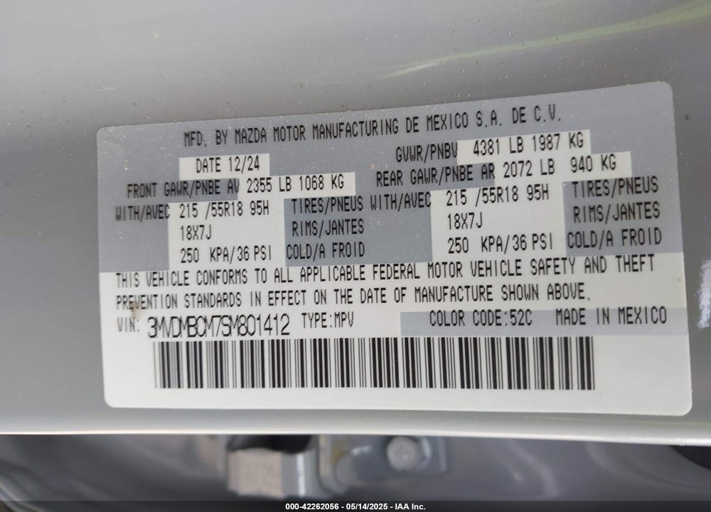 2025 MAZDA CX-30 VIN: 3MVDMBCM7SM801412