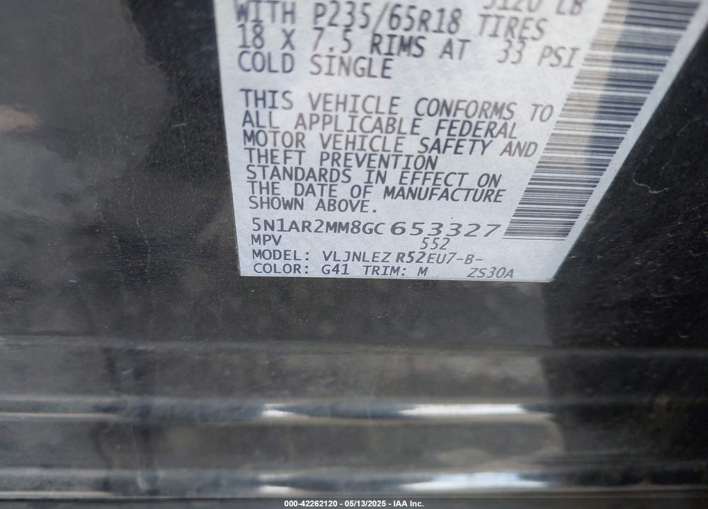 2016 NISSAN PATHFINDER VIN: 5N1AR2MM8GC653327