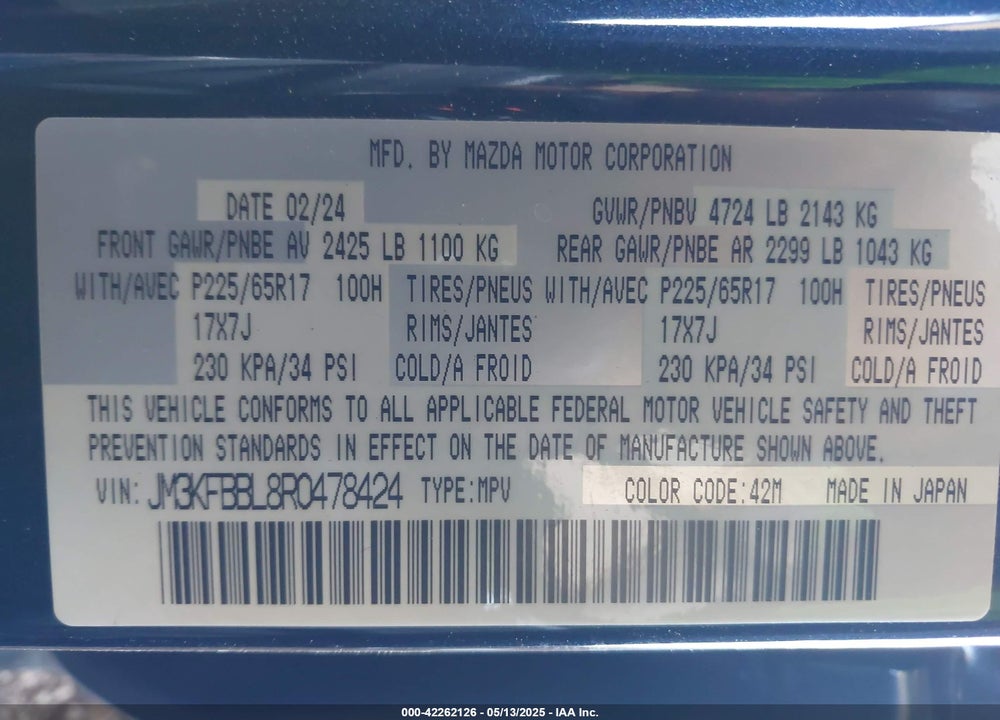 2024 MAZDA CX-5 2.5 S SELECT VIN: JM3KFBBL8R0478424