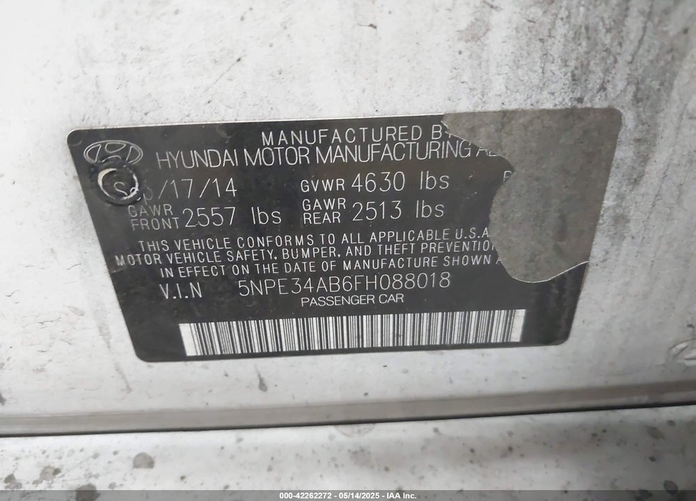2015 HYUNDAI SONATA VIN: 5NPE34AB6FH088018