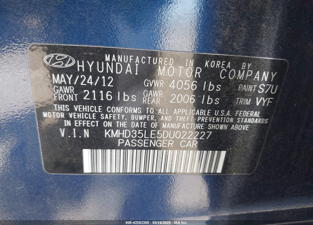 2013 HYUNDAI ELANTRA GT VIN: KMHD35LE5DU022227