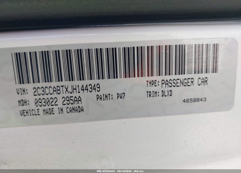 2018 CHRYSLER 300 VIN: 2C3CCABTXJH144349