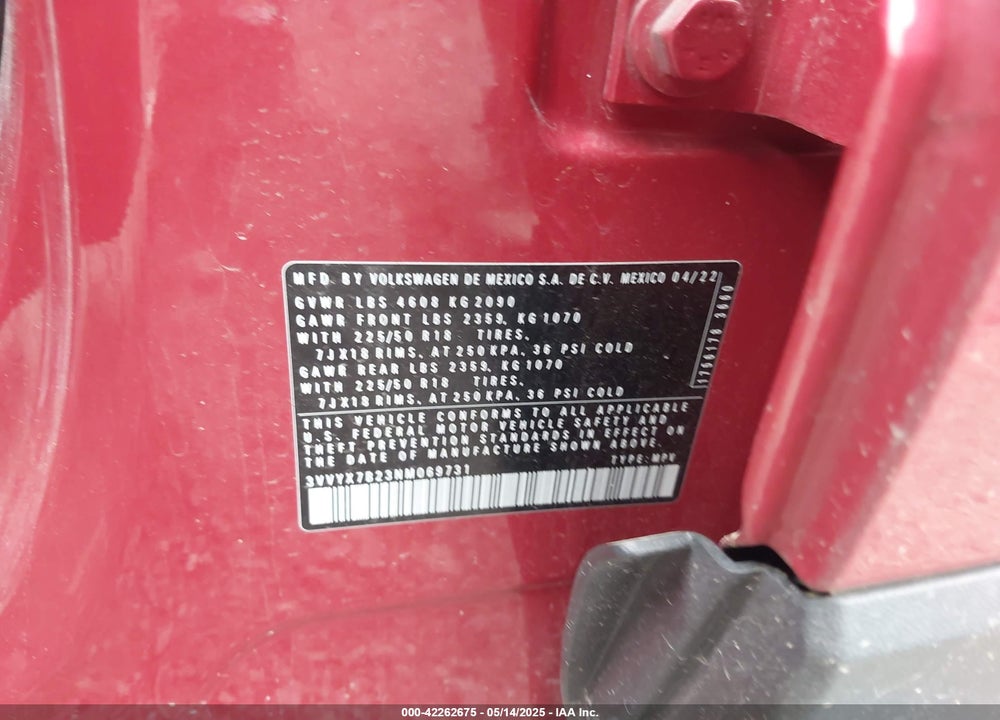 2022 VOLKSWAGEN TAOS 1.5T SE VIN: 3VVYX7B23NM069731