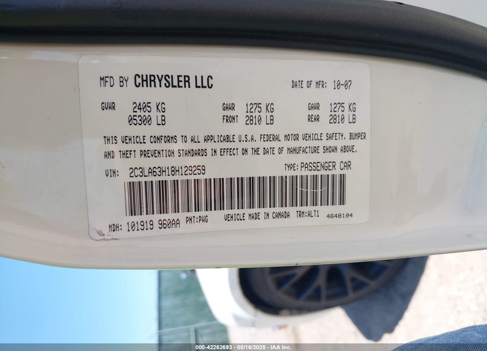 2008 CHRYSLER 300C HEMI VIN: 2C3LA63H18H129259