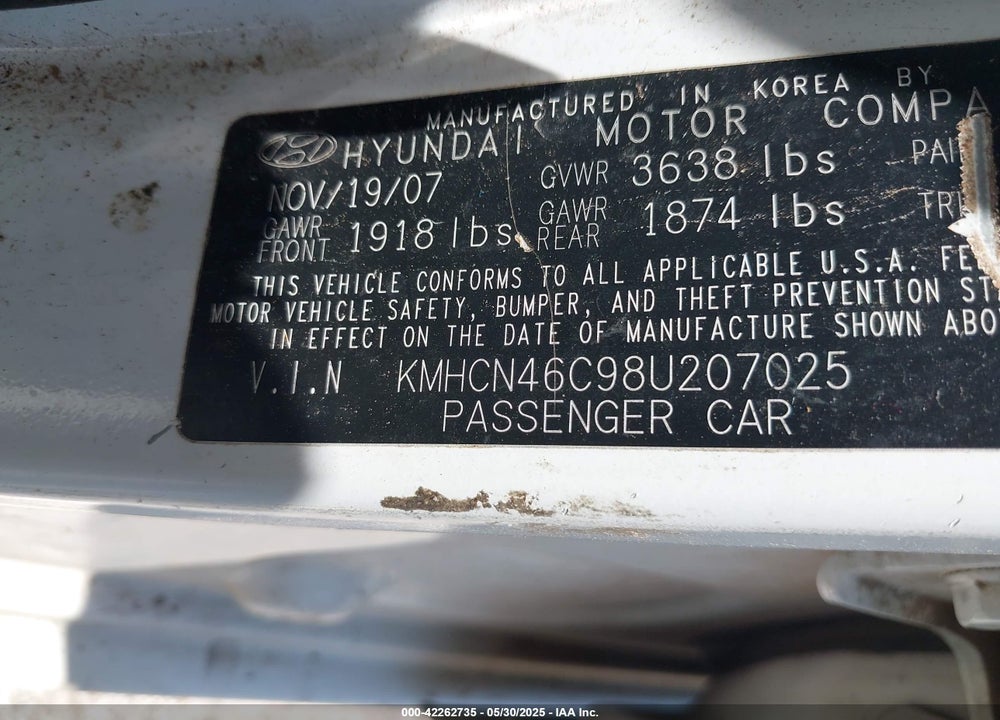2008 HYUNDAI ACCENT VIN: KMHCN46C98U207025
