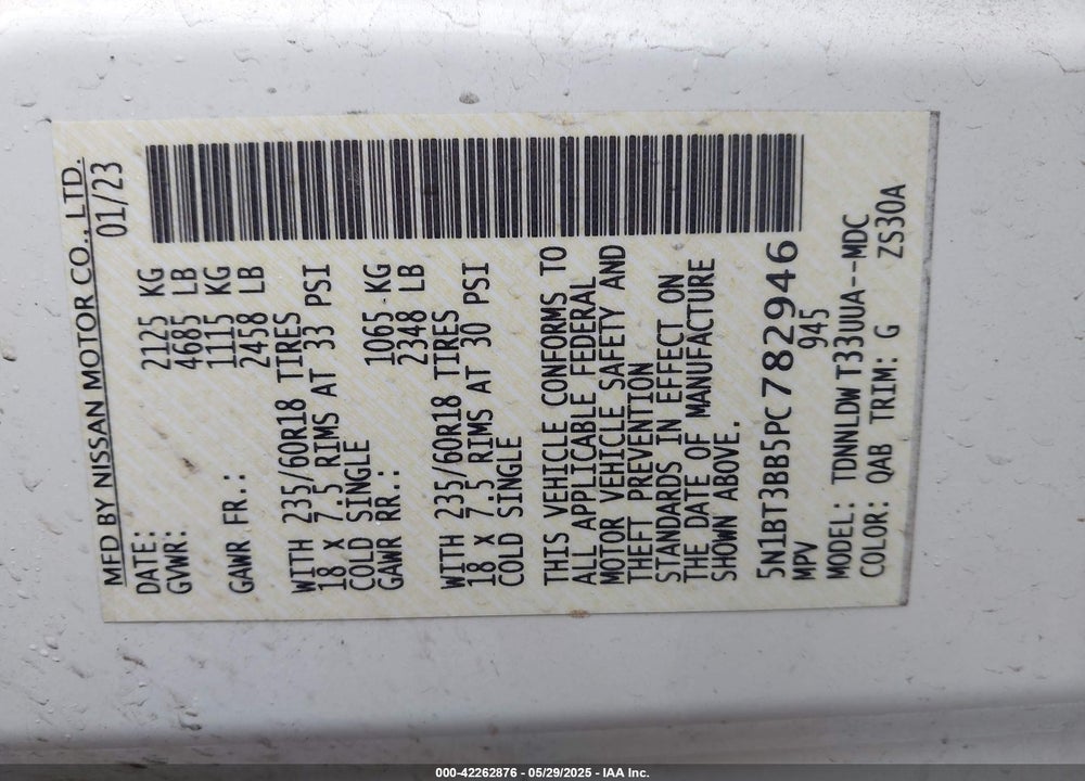 2023 NISSAN ROGUE SV INTELLIGENT AWD VIN: 5N1BT3BB5PC782946