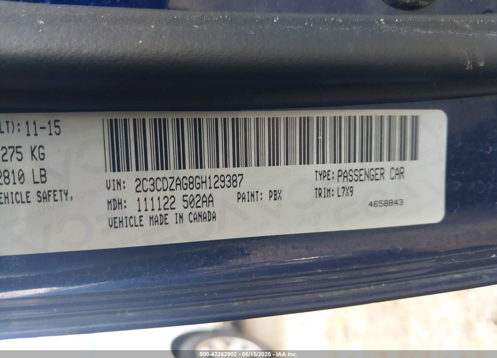 2016 DODGE CHALLENGER SXT VIN: 2C3CDZAG8GH129387