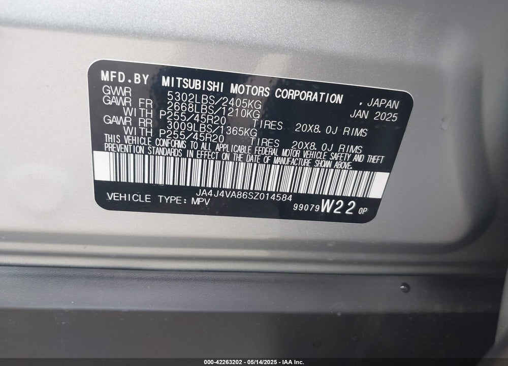 2025 MITSUBISHI OUTLANDER SE 2.5 S-AWC/TRAIL EDITION VIN: JA4J4VA86SZ014584